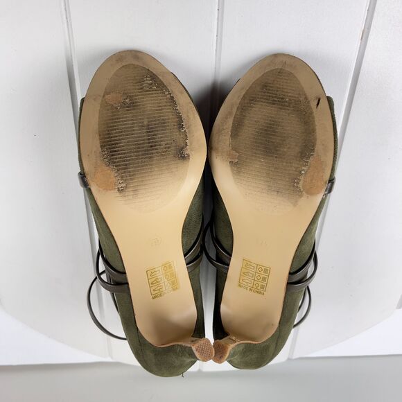 Journee Womens Size 7.5 Collection Samara Stiletto Heels Olive Peep Toe Shoes - Picture 6 of 9